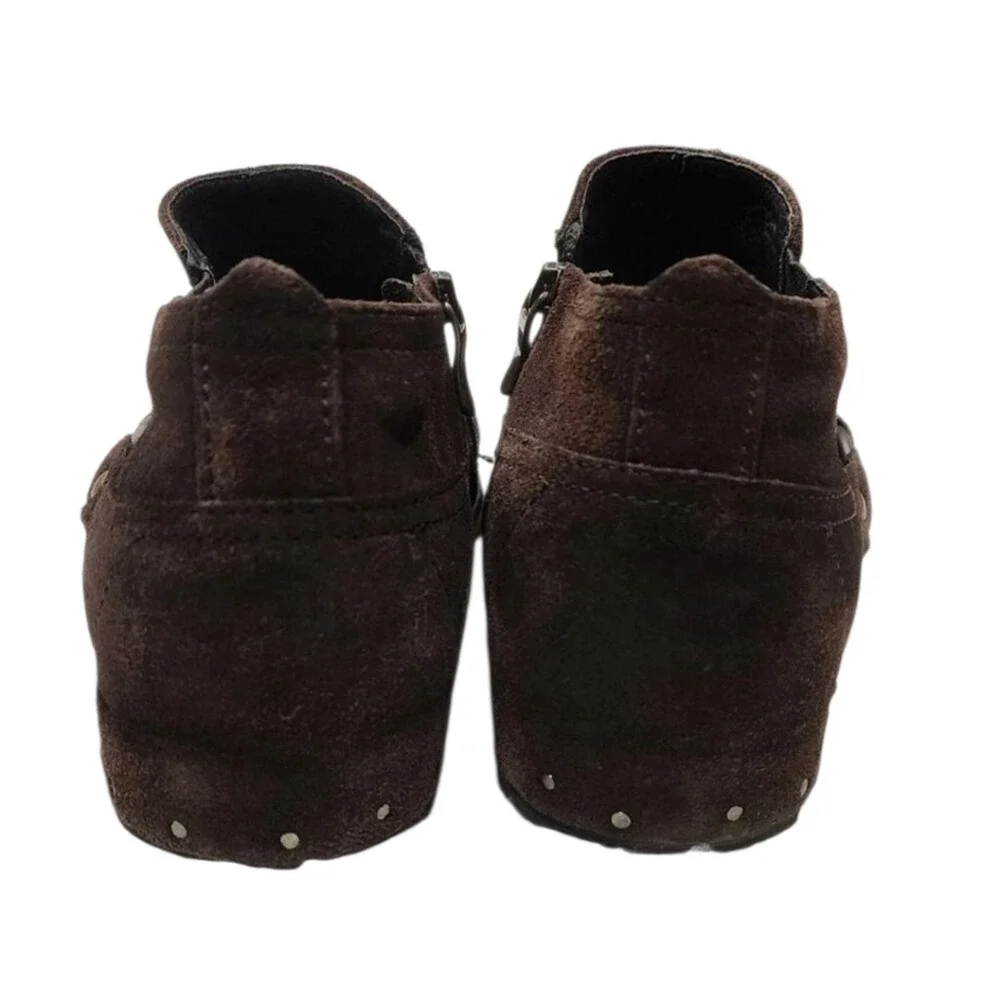 Donald Pliner Suede Leather Ankle Boots Brown Harness Buckle Moto Biker‎ Style 8